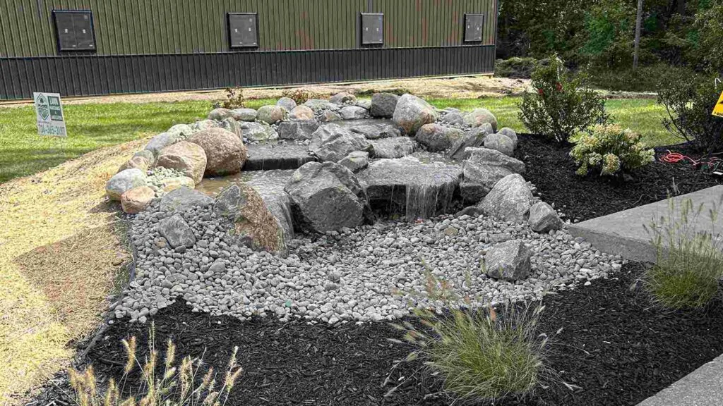 Custom pond and water feature build near Riverview, Michigan